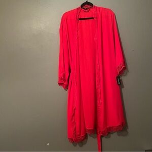 NWT INC Int Concepts Sz 2X Womens Red Lace Maxi House Sheer Jacket Robe Ret $50!